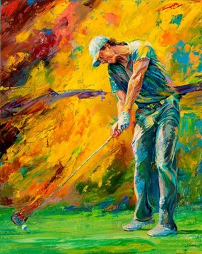 スポーツ Painting - 印象派の黄色いゴルファー